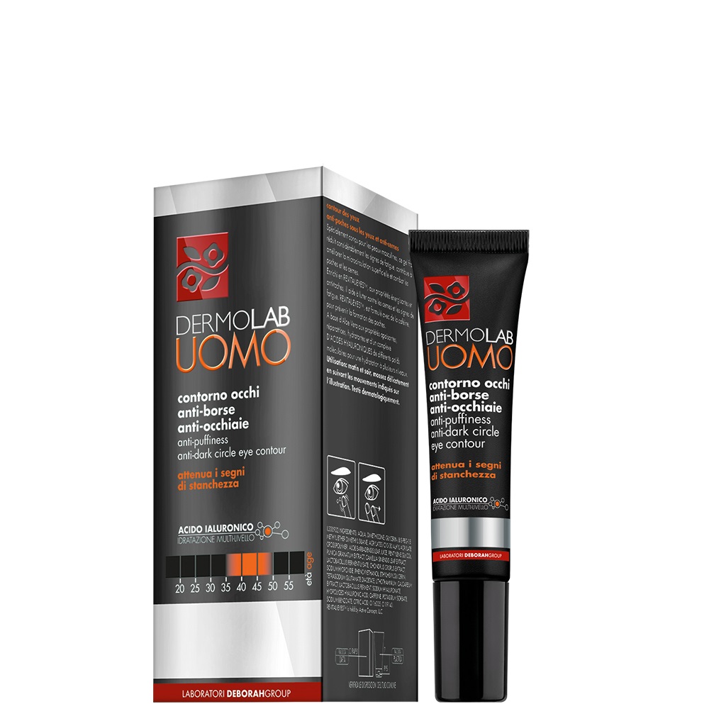 Dermolab Uomo - Crema Contorno Occhi Anti-Borse e Occhiaie con Acido Ialuronico e Aloe Vera, Idratante e Levigante, 15 ml