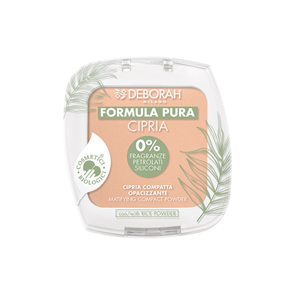 Deborah Milano Cipria Bio Formula Pura Compatta Opacizzante Apricot 3 - 10g, 100% Ingredienti Naturali, Senza Parabeni e Siliconi