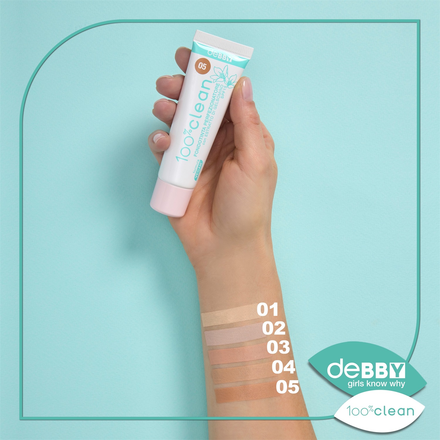 deBBY Fondotinta 100% Clean Perfezionatore 04 Honey - Crema Antibatterico, Levigante, Opacizzante per Pelle Universale