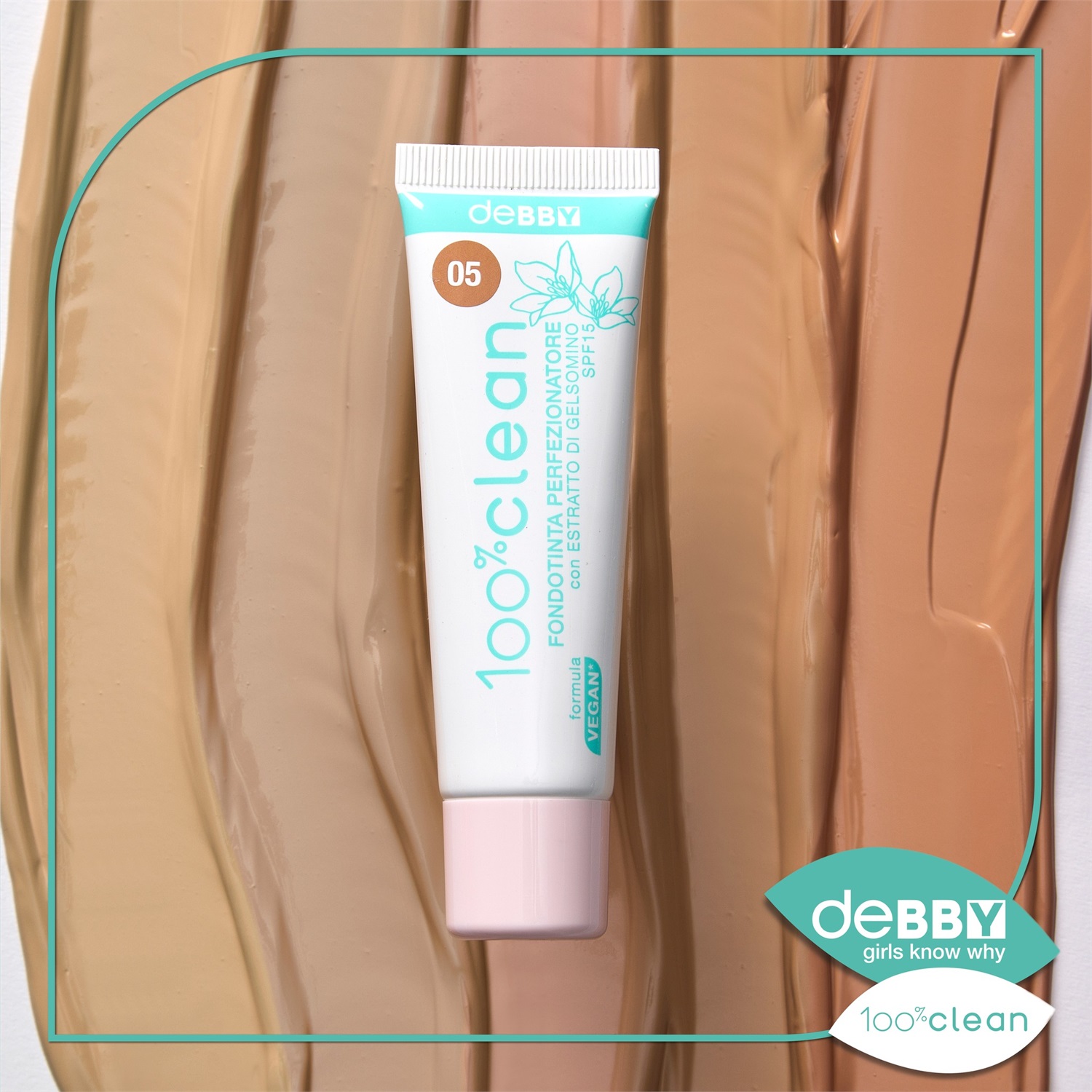 deBBY Fondotinta 100% Clean Perfezionatore 04 Honey - Crema Antibatterico, Levigante, Opacizzante per Pelle Universale