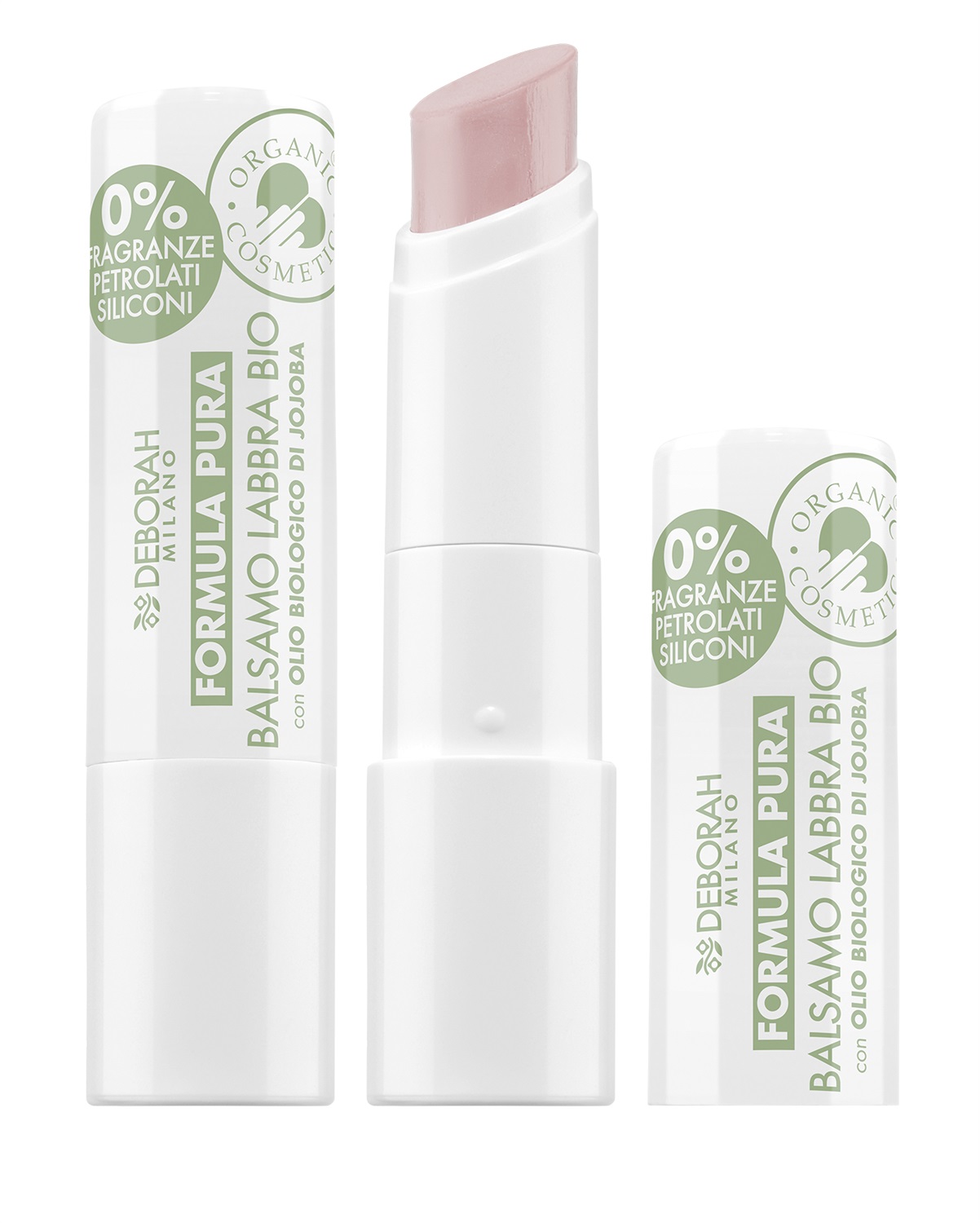 Deborah Milano Balsamo Labbra Bio Formula Pura 01 Trasparente - Idratante, Nutriente, Setificante, SPF 10, Cruelty Free, 100% Origine Naturale