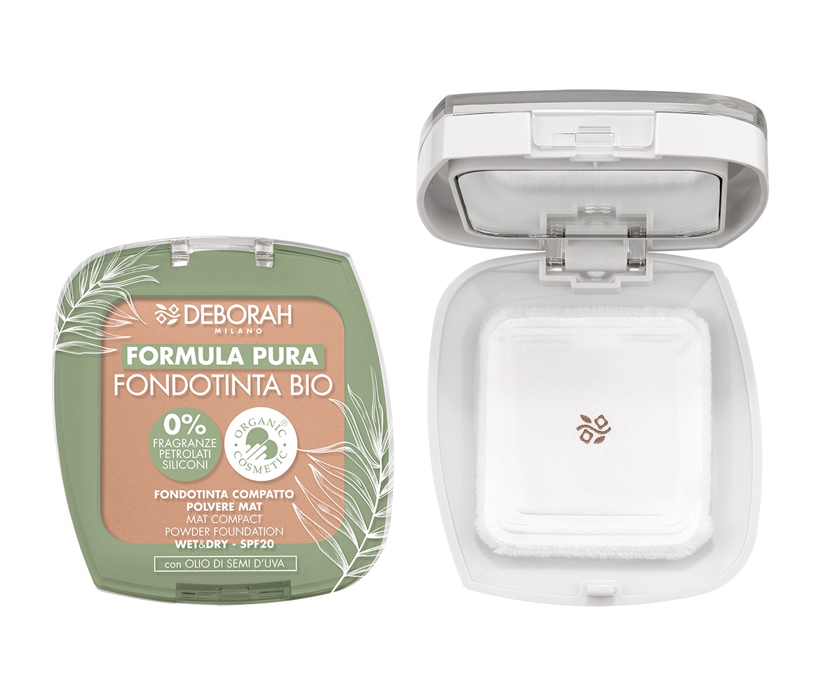 Deborah Milano Fondotinta Compatto Bio Formula Pura 4 Caramel 23g - Texture Leggera e Setosa, Finish Demi Mat, SPF 20, Cruelty Free