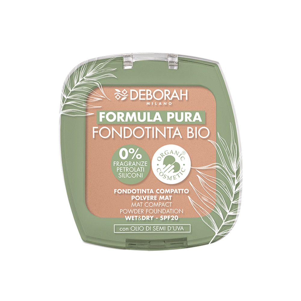 Deborah Milano Fondotinta Compatto Bio Formula Pura 4 Caramel 23g - Texture Leggera e Setosa, Finish Demi Mat, SPF 20, Cruelty Free