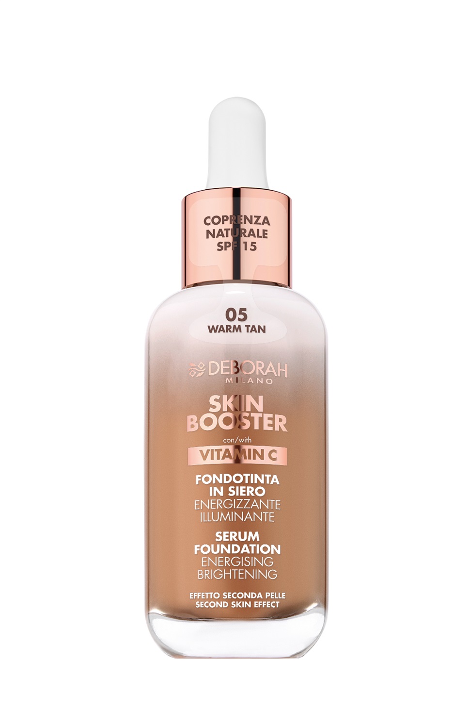 Deborah Milano Skin Booster Fondotinta in Siero N.5 Warm Tan 30ml - Energizzante, Illuminante, con Vitamina C, Effetto Naturale, SPF 15