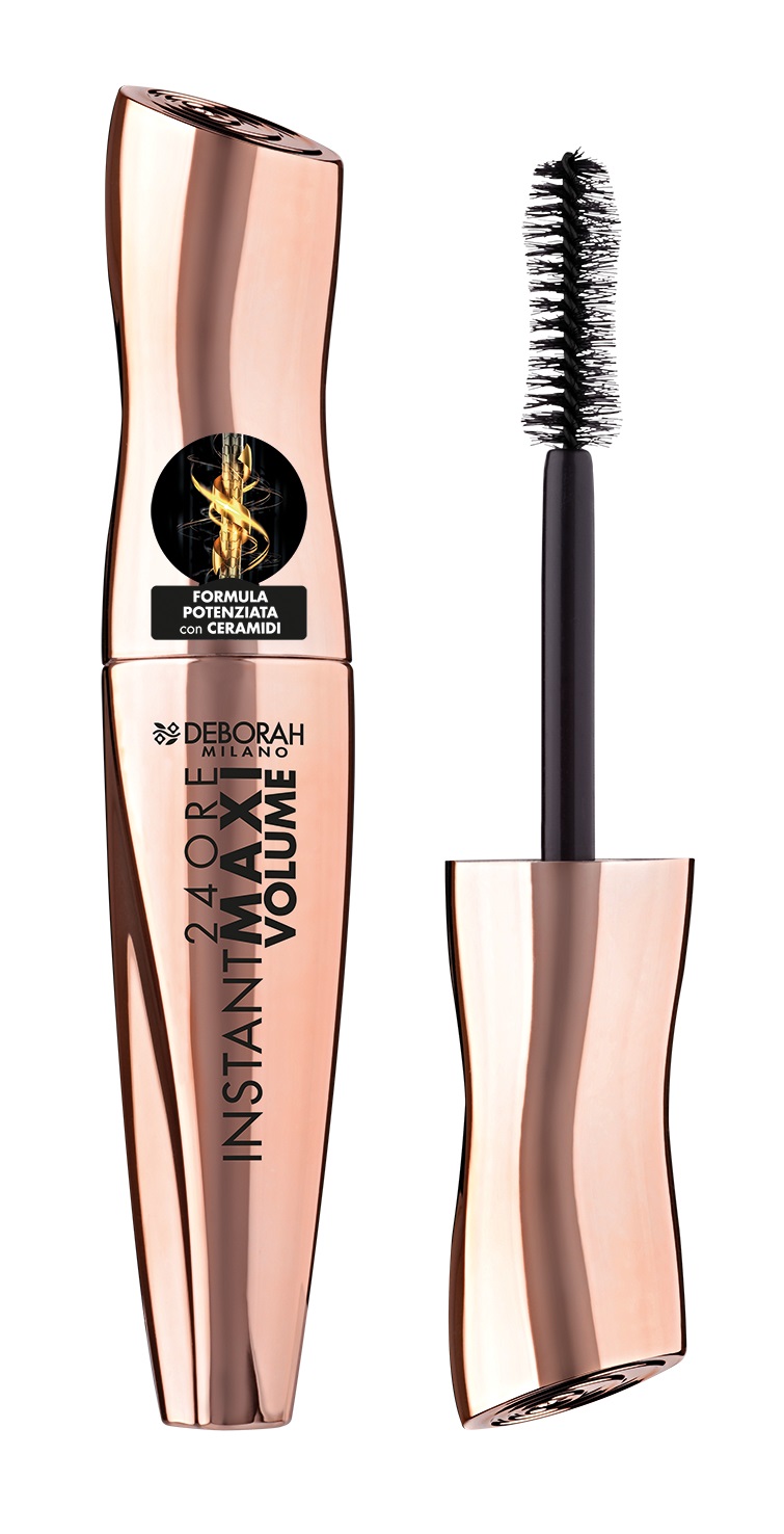 Deborah Milano Mascara 24 Ore Instant Maxi Volume con Ceramidi, Effetto Volumizzante, Allungante e Incurvante, Nero, 12 ml