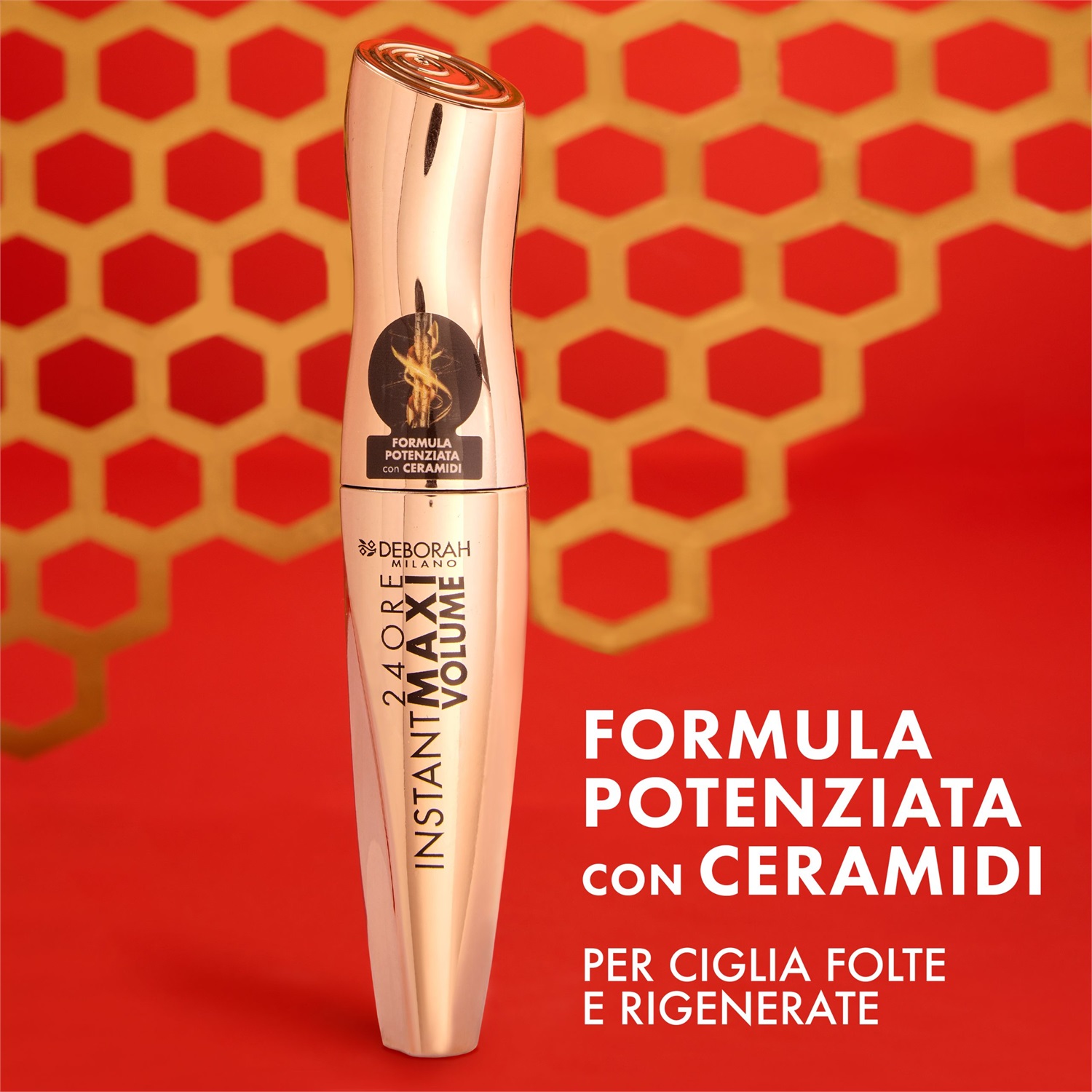 Deborah Milano Mascara 24 Ore Instant Maxi Volume con Ceramidi, Effetto Volumizzante, Allungante e Incurvante, Nero, 12 ml