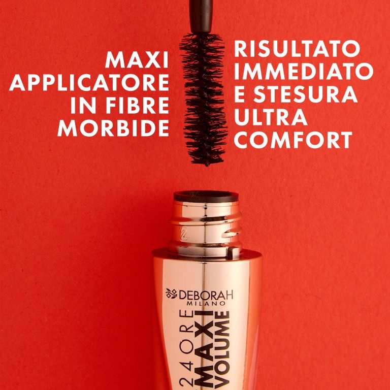 Deborah Milano Mascara 24 Ore Instant Maxi Volume con Ceramidi, Effetto Volumizzante, Allungante e Incurvante, Nero, 12 ml