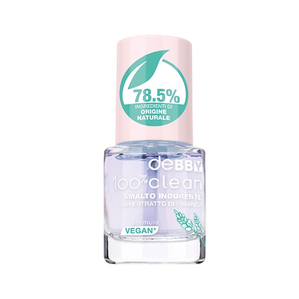 deBBY Smalto Indurente 100% Clean 01 - Trasparente, Rinforzante per Unghie Fragili con Estratto di Lavanda