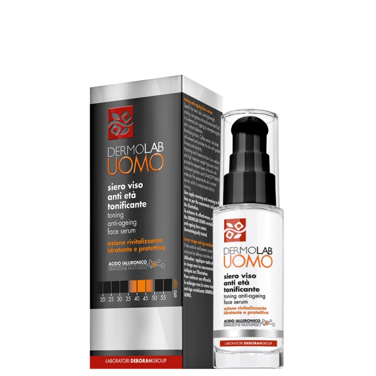 Deborah Milano Dermolab Uomo Siero Viso Anti-età Tonificante 30ml - Idratante e Rivitalizzante con Estratto di Caffè e Acido Ialuronico