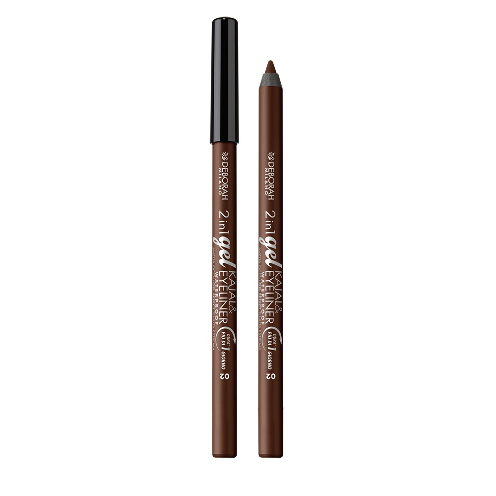Deborah Milano Matita 2 In 1 Gel Kajal & Eyeliner Waterproof 02 Brown 1.21g - Lunga Durata e Pigmenti Intensi