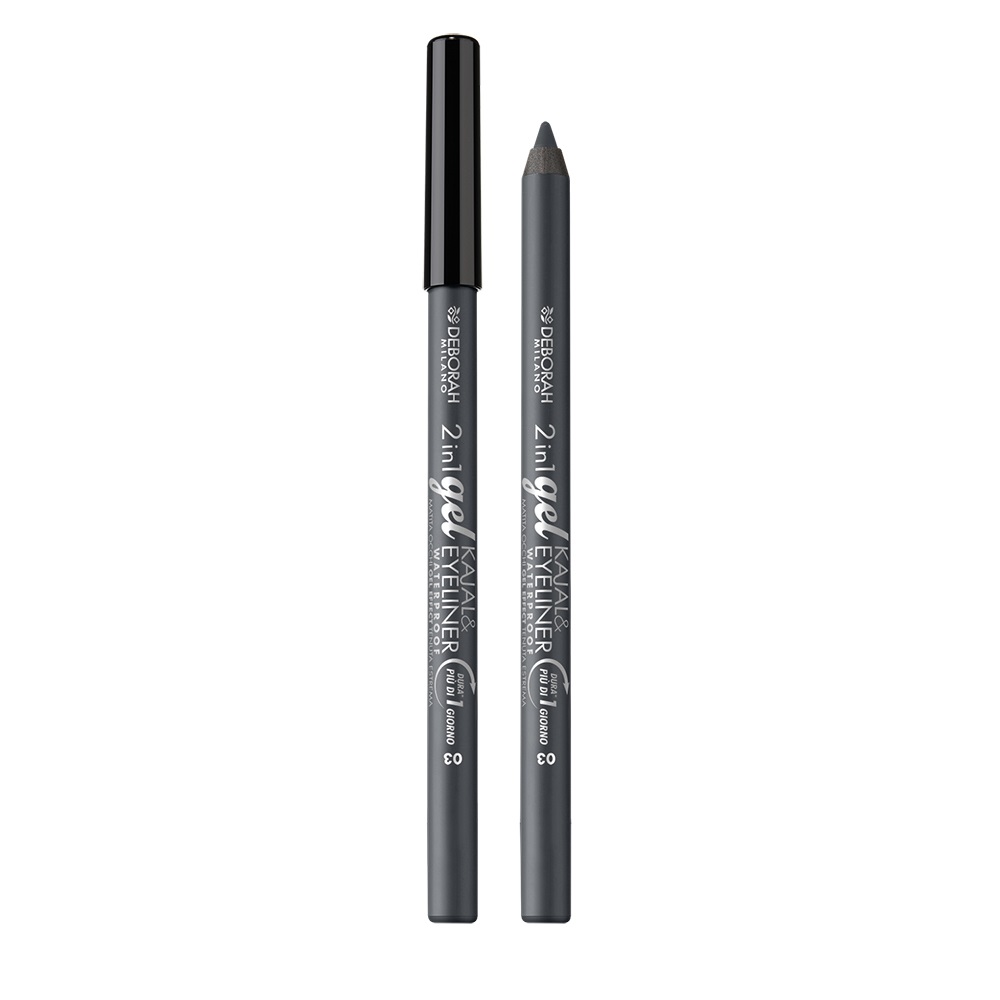 Deborah Milano Matita Occhi 2 in 1 Gel Kajal & Eyeliner Waterproof 03 Grey 1.21g - Lunga Durata e Pigmenti Intensi