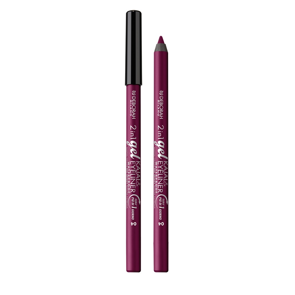 Deborah Milano Matita 2 in 1 Gel Kajal & Eyeliner Waterproof 04 Aubergine 1.21g - Texture Cremosa e Pigmenti Intensi