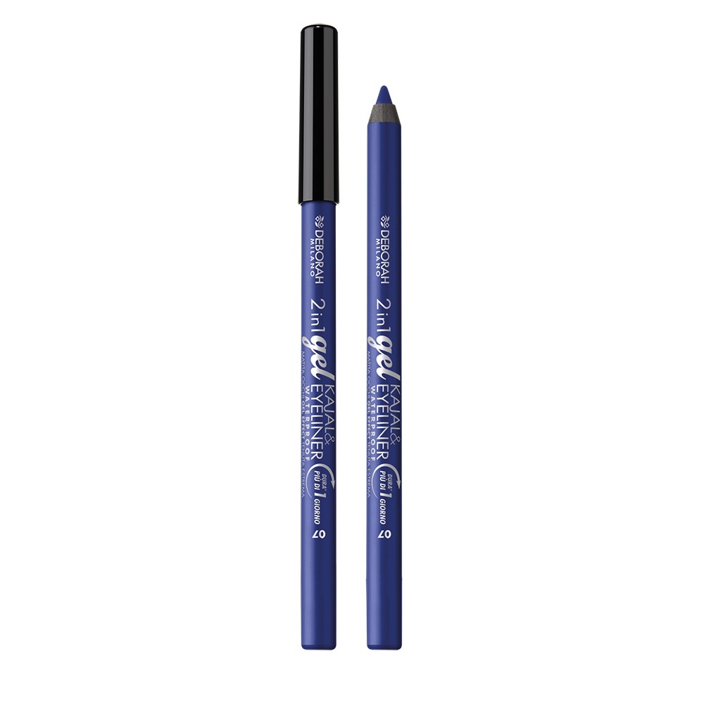 Deborah Milano Matita 2 in 1 Gel Kajal & Eyeliner Waterproof Blu 07 - 1.21g, Lunga Durata, Pigmenti Intensi