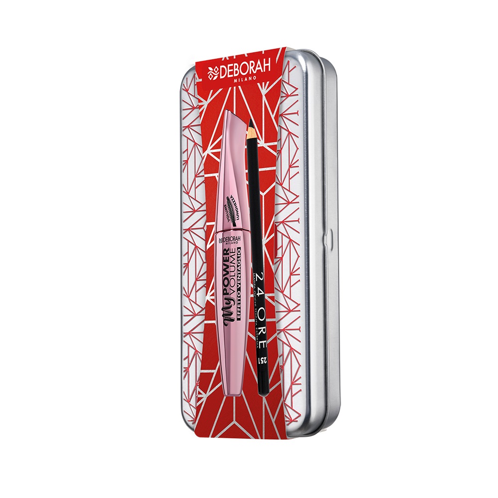 Deborah Milano Set Regalo Donna Trucco Occhi in Latta N.7 - Include Mascara My Power Volume e Matita 24 Ore 251 Black