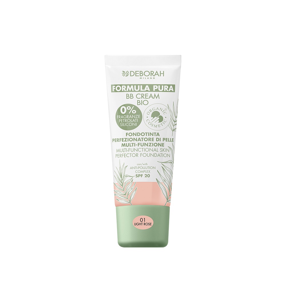 Deborah Milano BB Cream Formula Pura Bio 01 Light Rose - 30 ml, Effetto Nutriente, Antiossidante, Protezione Luce Blu, 100% Ingredienti Naturali
