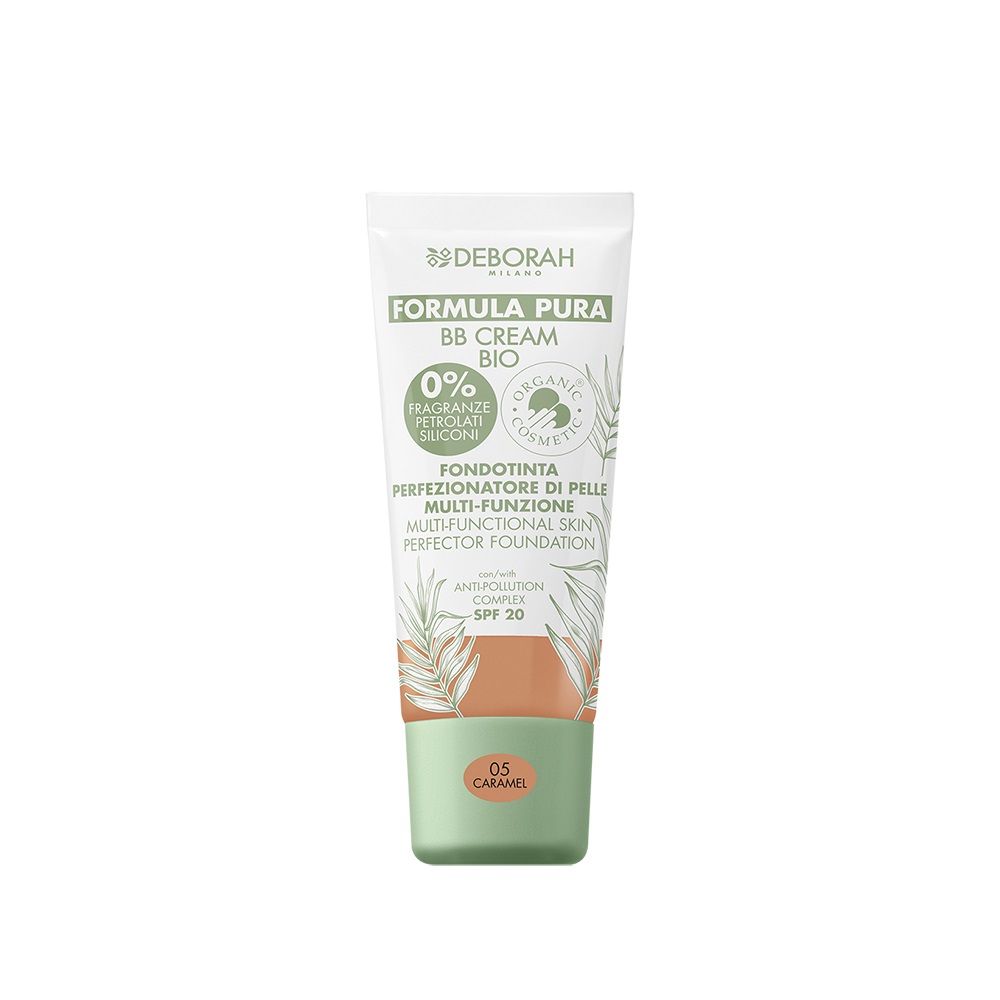 Deborah Milano Formula Pura BB Cream Bio 05 Caramel - BB Cream Nutriente con SPF 20, 30 ml, Texture Leggera e Setosa, Certificata Bio e Vegan