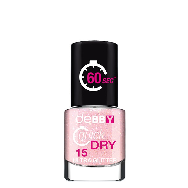 deBBY Smalto Quick Dry 015 Glitter Pink - Ad asciugatura rapida, effetto super glossy, coprenza assoluta