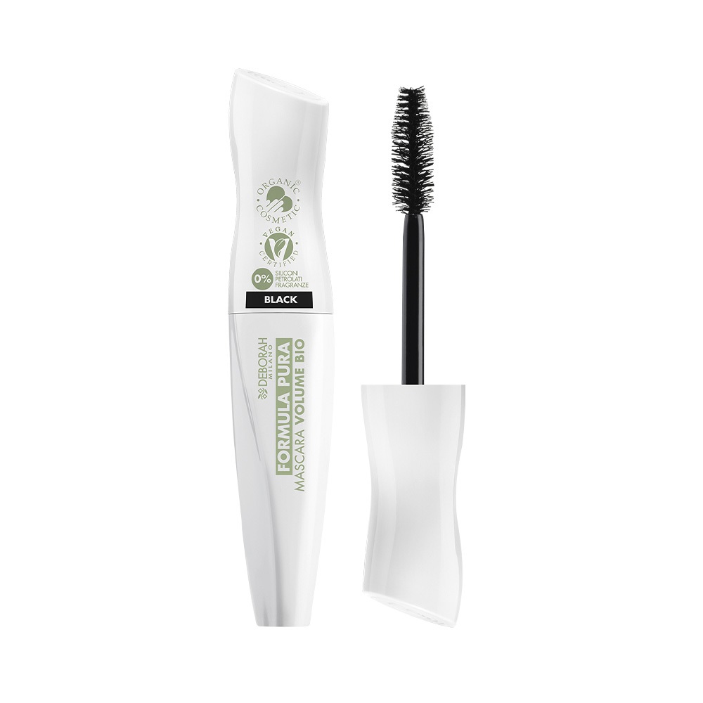 Deborah Milano Mascara Formula Pura BIO Volume Nero 12 ml - Effetto Volumizzante, Alta Tollerabilità, con Olio d'Argan, 100% Ingredienti Naturali
