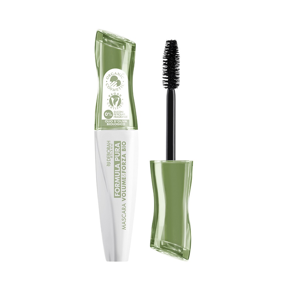 Deborah Milano Mascara Formula Pura BIO Volume e Forza 12 ml - Effetto Volumizzante e Rinforzante, Alta Tollerabilità, Nero