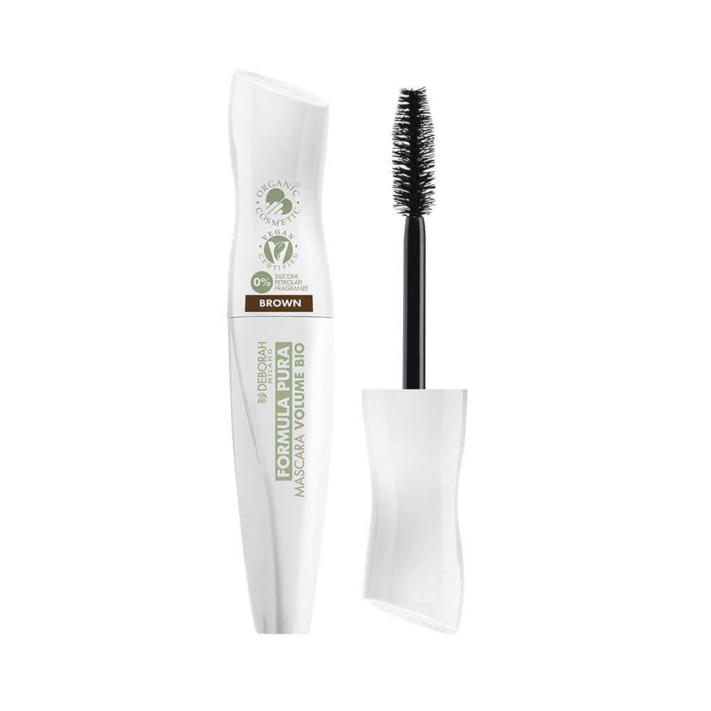 Deborah Milano Mascara Formula Pura Volumizzante Bio Marrone 12ml - Alta Tollerabilità, Rinforzante e Cruelty Free