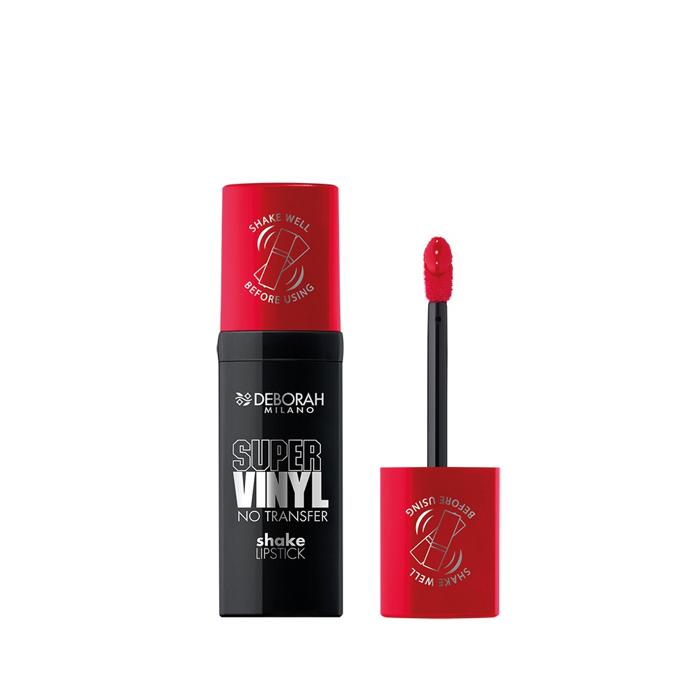 Deborah Milano Super Vinyl Shake Lipstick N.4 Signature Red - Rossetto Vinilico 4 ml, Colore Intenso e No Transfer, Labbra Impeccabili fino a 16 Ore