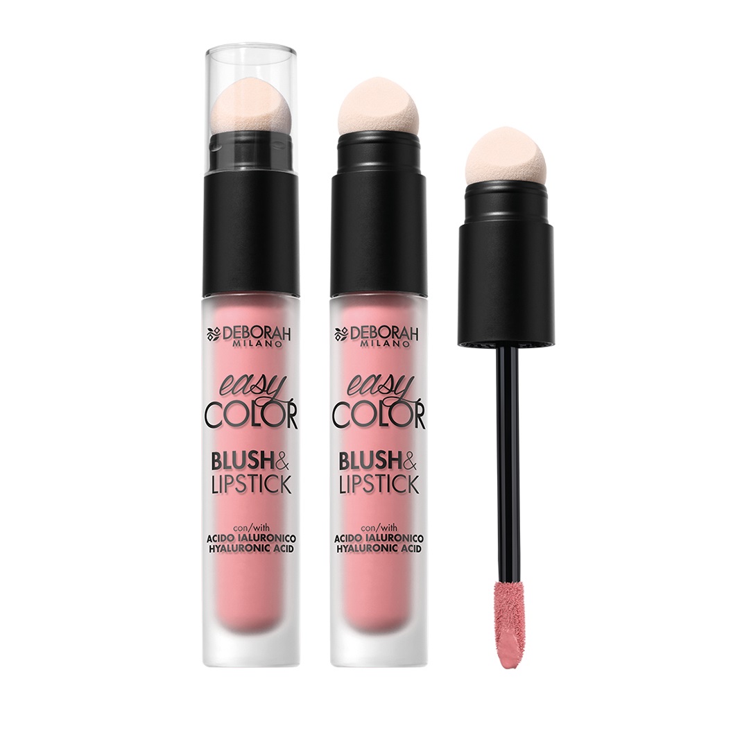 Deborah Milano Easy Color Blush & Lipstick 01 Pink Crush - 2 in 1 con Acido Ialuronico e Olio di Mandorle Dolci, Finish Vellutato e Colore Intenso