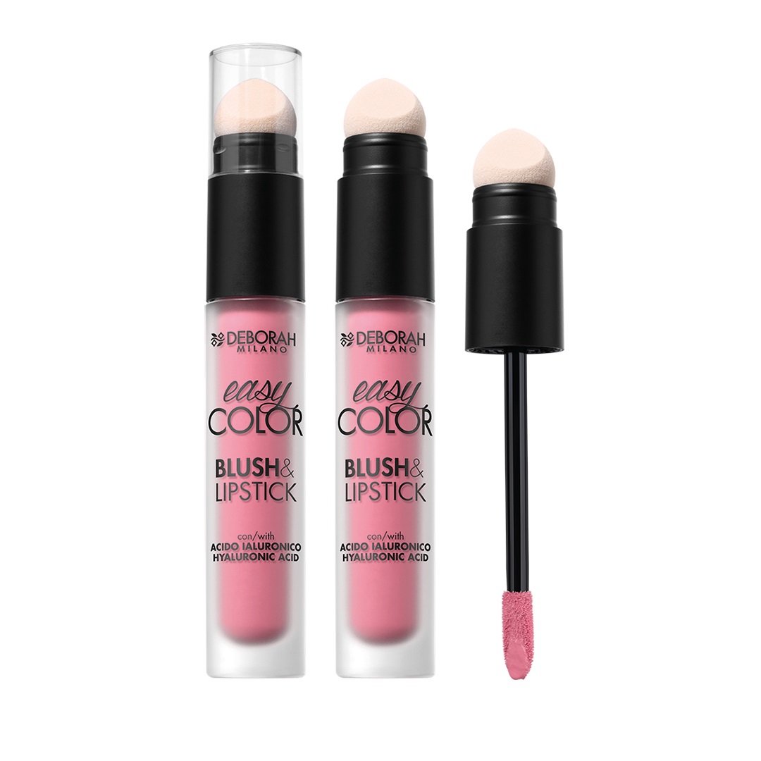 Deborah Milano Easy Color Blush & Lipstick 2 in 1 Cold Rose 02 - Formula con Acido Ialuronico e Olio di Mandorle Dolci, Finish Vellutato e Naturale