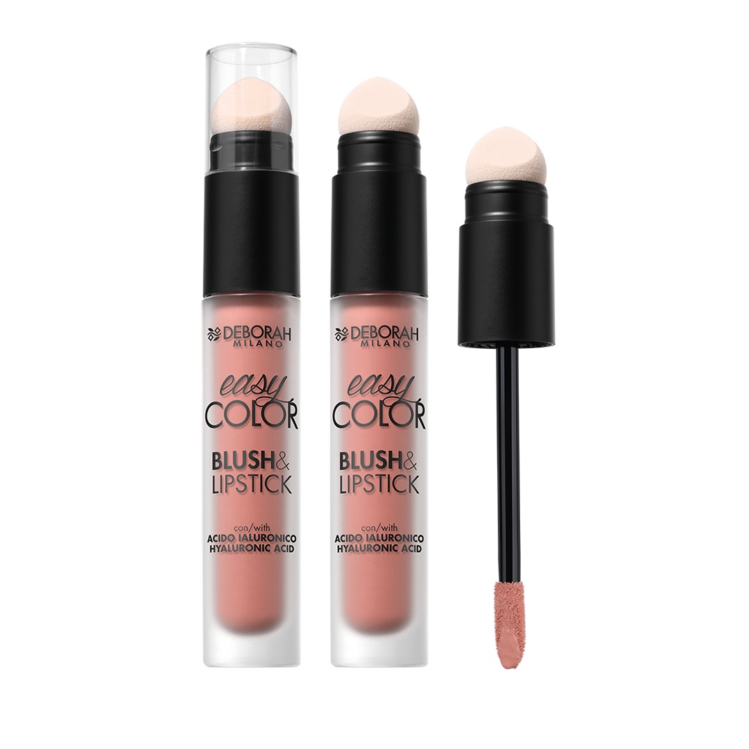 Deborah Milano Easy Color Blush & Lipstick 2 in 1 N.04 Peach Dreams - Formula con Acido Ialuronico e Olio di Mandorle Dolci, Finish Vellutato e Naturale, 30ml