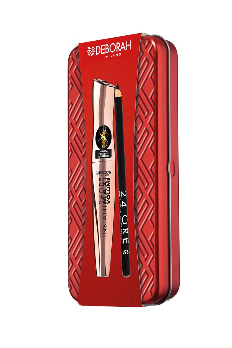Deborah Milano Kit Natale 2024 - Cofanetto in Latta N.01 con Mascara Instant Maxi Volume e Matita Occhi 24 Ore