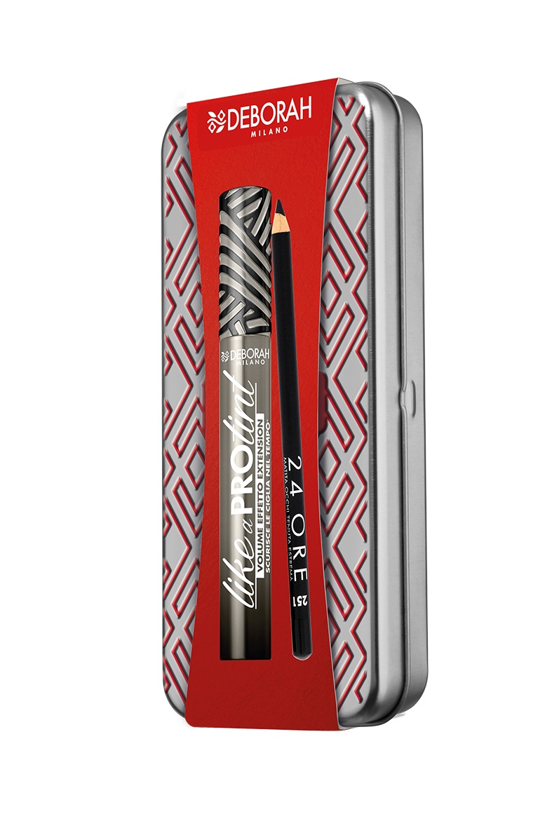 Deborah Milano Kit Natale 2024 - Cofanetto Regalo in Latta Argento N.06 con Mascara Like A Pro Tint e Matita Occhi 24H