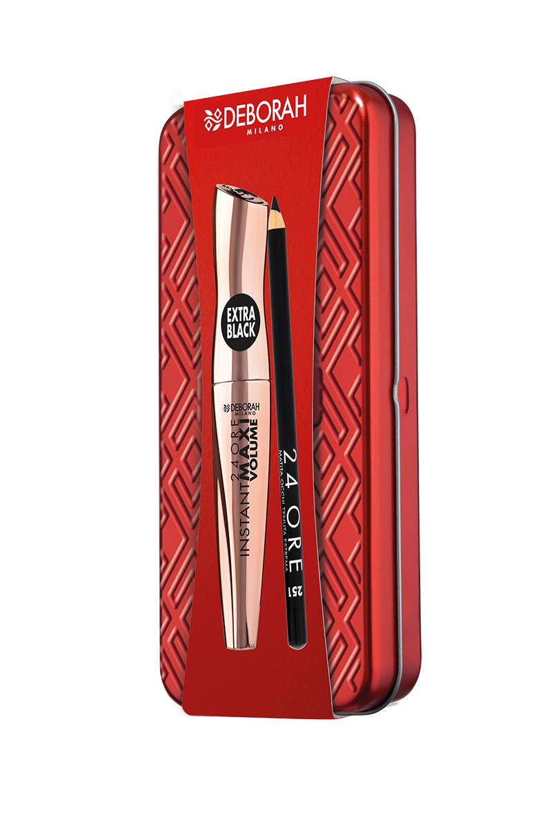 Deborah Cofanetto Regalo Rosso: Mascara Instant Maxi Volume, Matita Occhi 24H e Struccante Bifasico