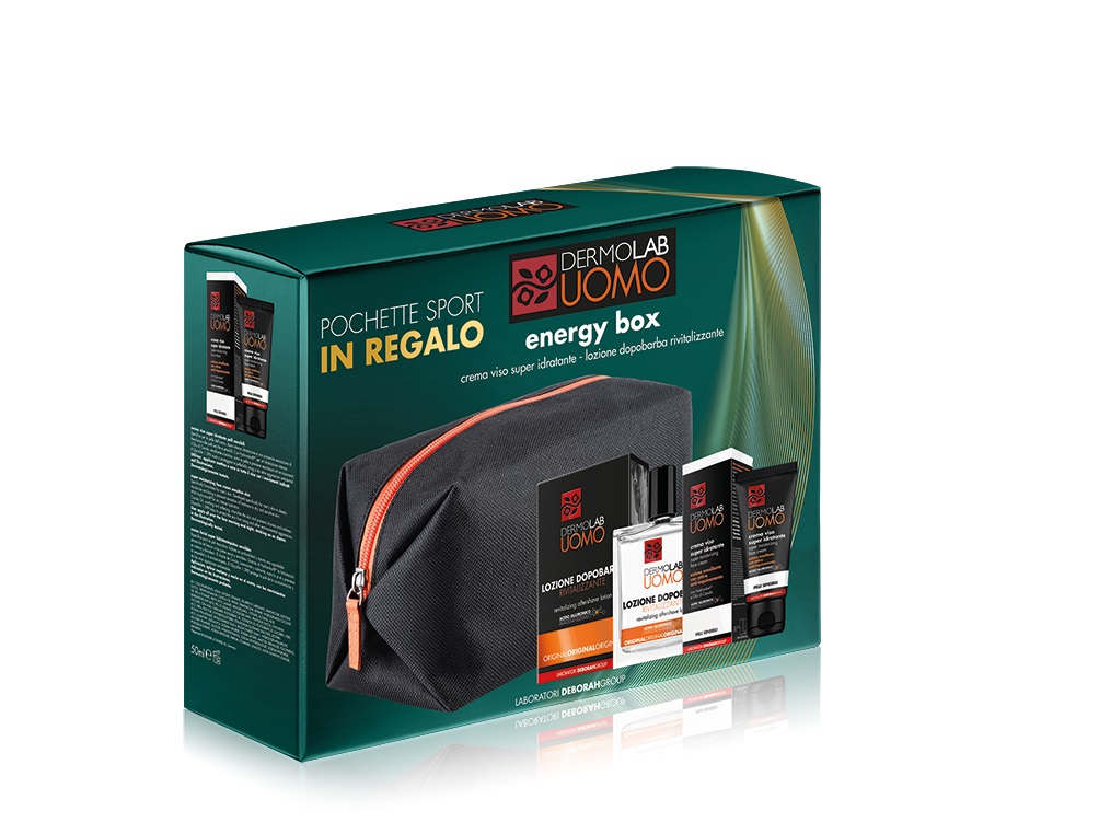 Dermolab Uomo - Energy Box con Crema Gel Anti-Fatica Energizzante 50 ml e Lozione Dopobarba Rivitalizzante 100 ml, Pochette Inclusa