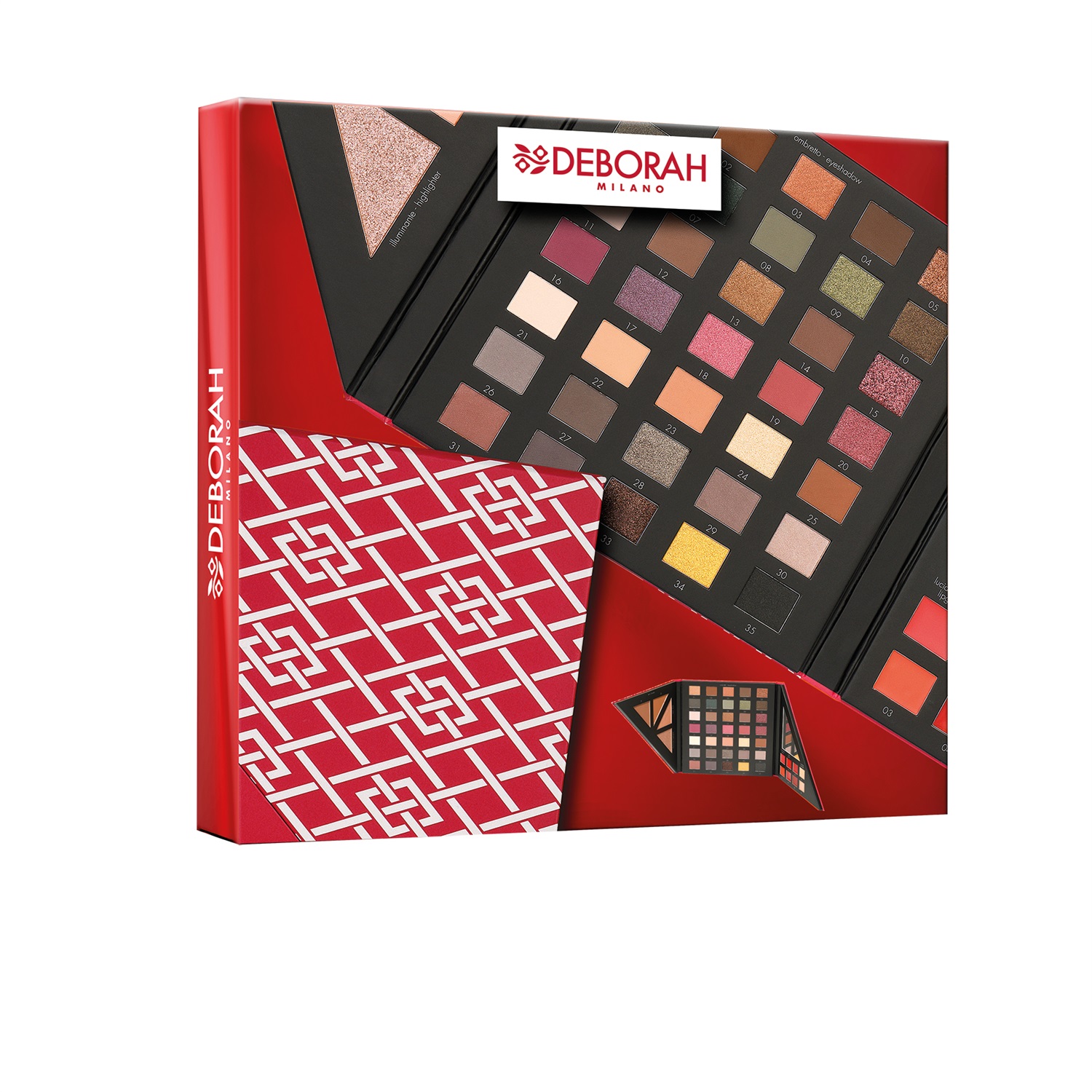 Deborah Milano Trousse Set Regalo n.3 Toni Caldi - Include 35 Ombretti, 6 Rossetti, Gloss e Polveri Viso in Carta FSC
