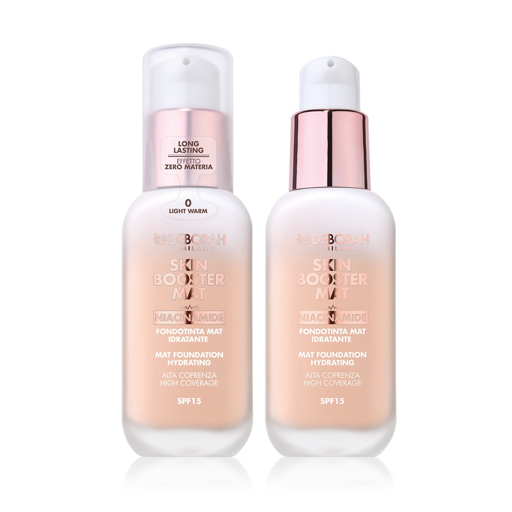 Deborah Milano Skin Booster Mat Foundation 01 Light Rose - Fondotinta in Siero Idratante, Finish Mat, 30 ml, SPF 15