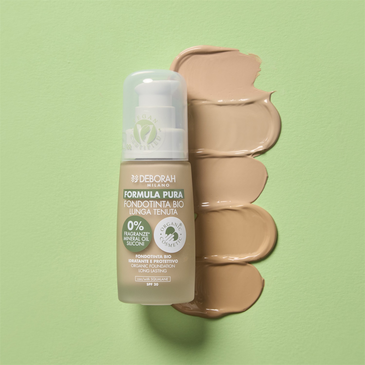 Deborah Milano Formula Pura Fondotinta Bio 02 Beige Lunga Tenuta 30ml - Idratante, Coprenza Modulabile, SPF20