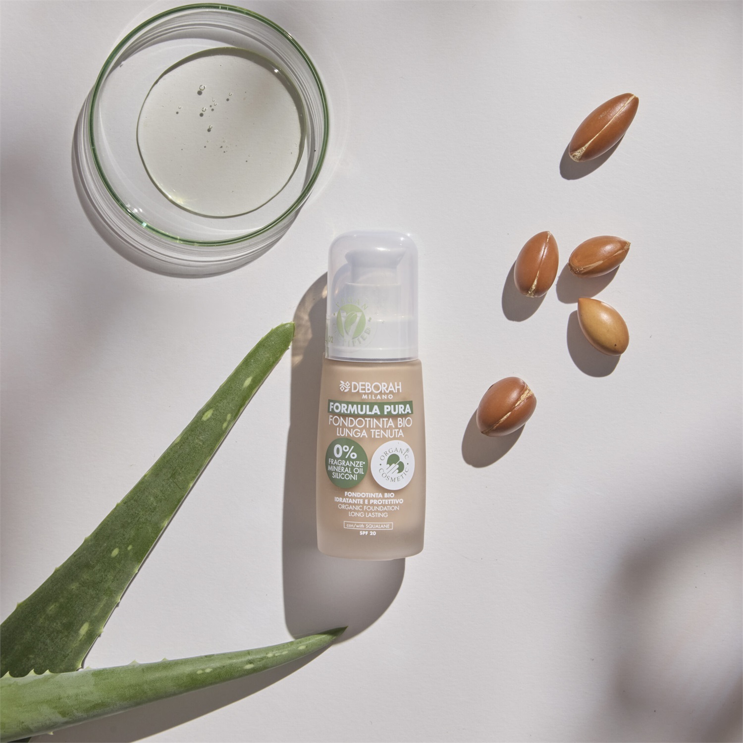 Deborah Milano Formula Pura Fondotinta Bio 02 Beige Lunga Tenuta 30ml - Idratante, Coprenza Modulabile, SPF20