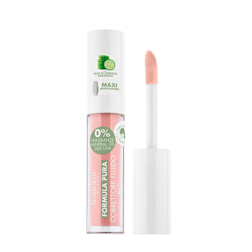 Deborah Milano Formula Pura Correttore Fluido Bio N.01 Fair 4.5ml - 0% Siliconi, Antirughe, Finish Luminoso, con Olio di Cetriolo Bio
