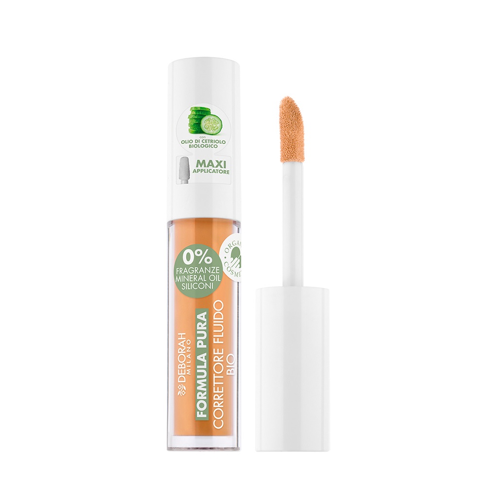 Deborah Correttore Fluido Formula Pura BIO N.03 Sand 4.5ml - 0% Siliconi, Antirughe, Finish Luminoso con Olio di Cetriolo Bio