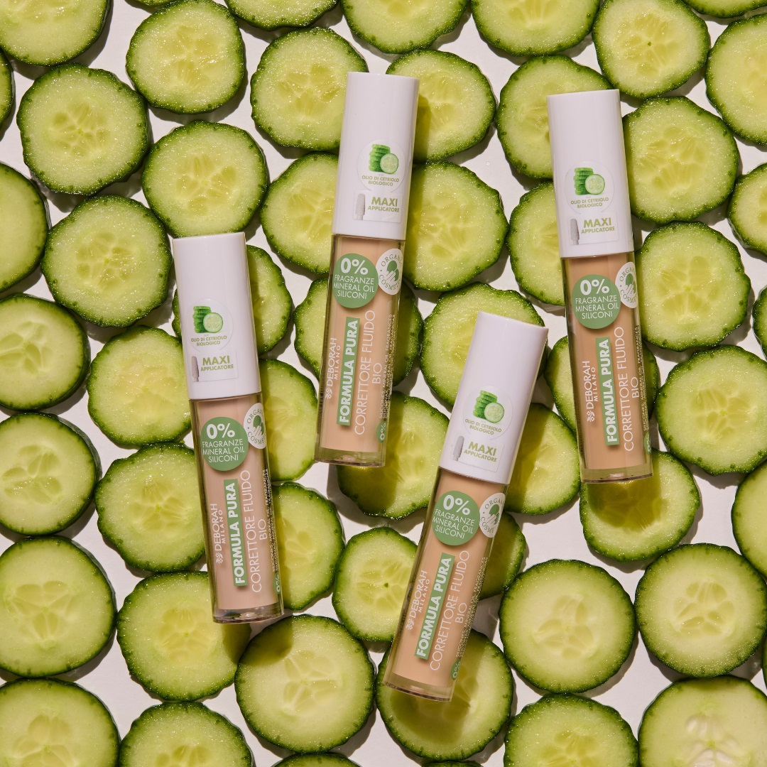 Deborah Formula Pura Correttore Fluido Bio N.04 Amber 4.5ml - 0% Siliconi, Antirughe, Riduce Borse e Occhiaie, Finish Luminoso con Olio di Cetriolo Bio