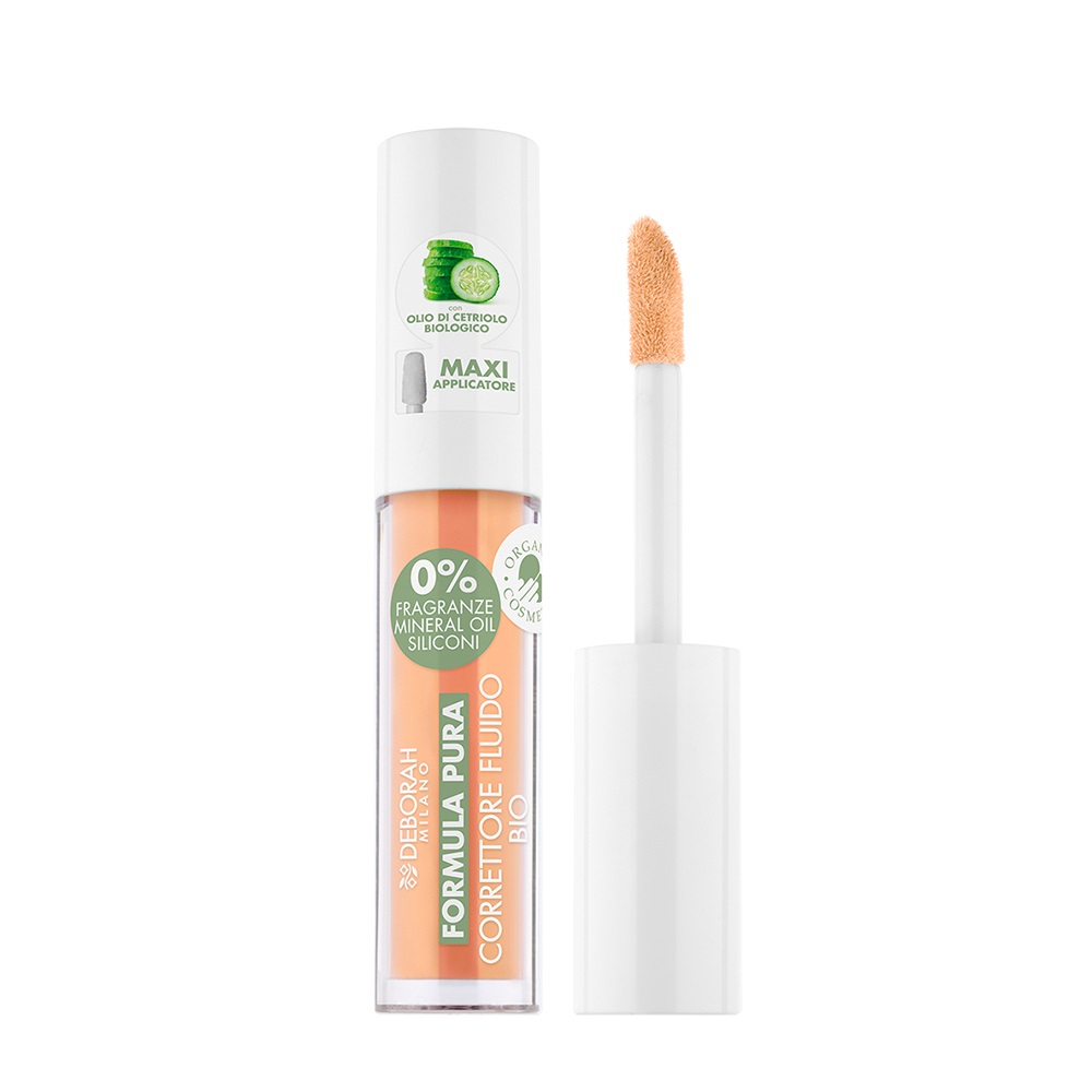 Deborah Milano Correttore Fluido Formula Pura BIO N.02 Beige 4.5ml - 0% Siliconi, Antirughe, Finish Luminoso con Olio di Cetriolo Bio