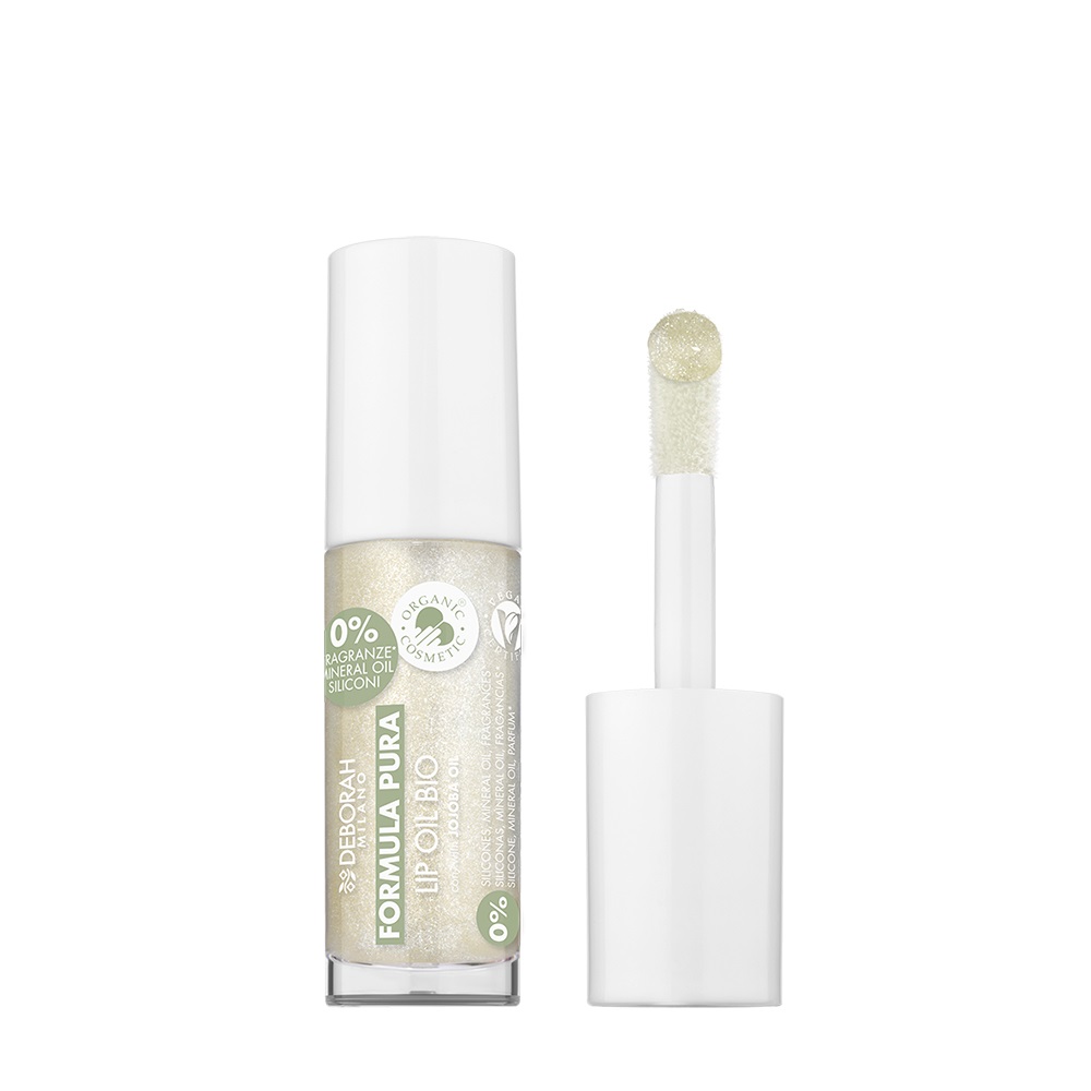 Deborah Milano Formula Pura Lip Oil 01 Pearly 6ml - Olio per Labbra Biologico Idratante, Nutriente e Protettivo con Olio di Jojoba