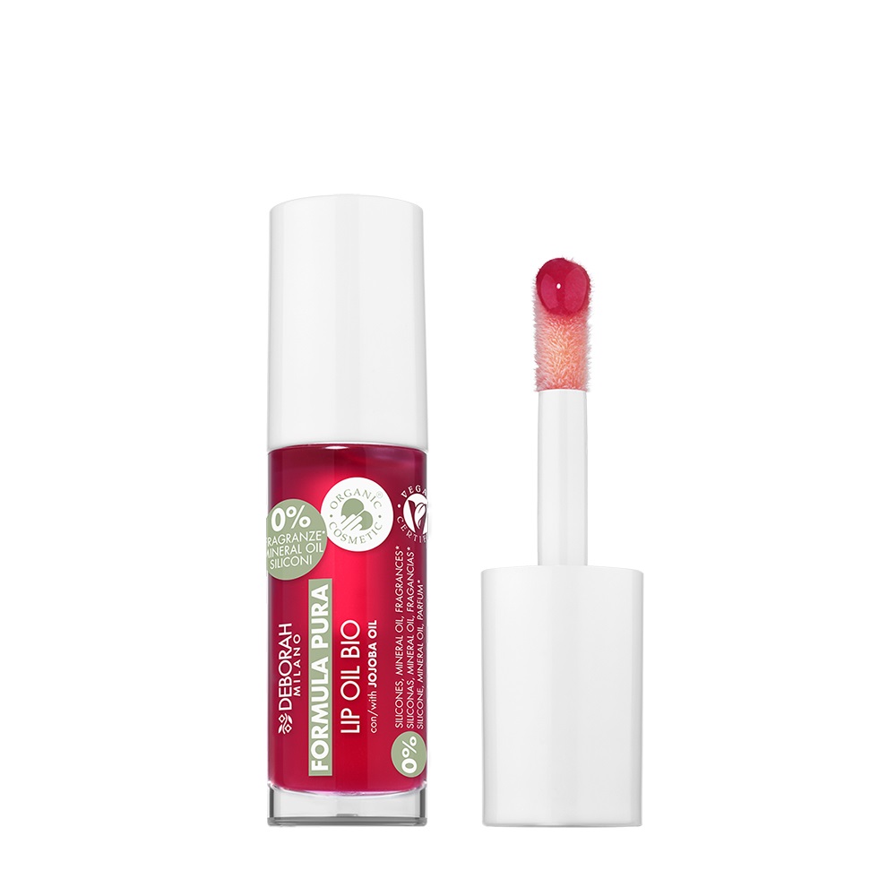 Deborah Milano Lip Oil Biologico Formula Pura 03 Cherry Red 5.5ml - Idratante, Nutriente, con Olio di Mandorle, Argan e Jojoba