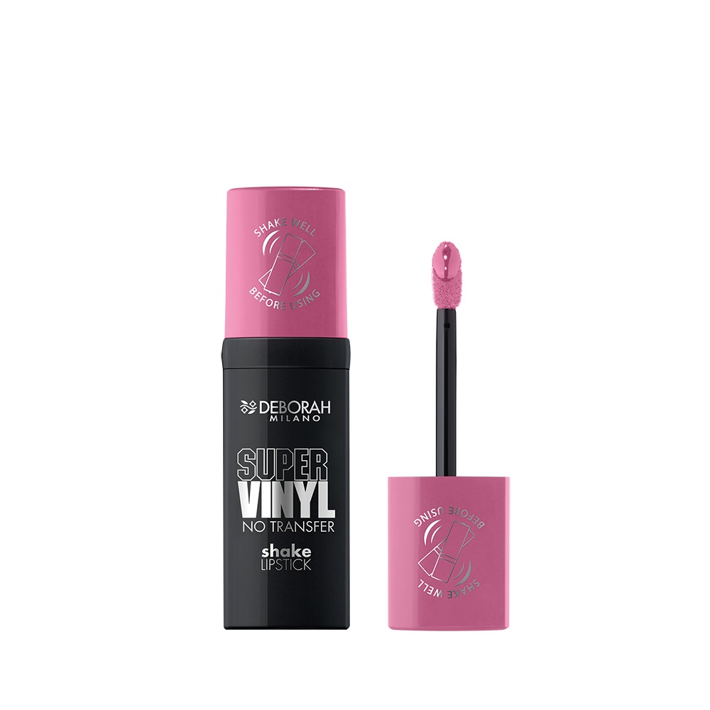 Deborah Milano Super Vinyl No Transfer Shake Lipstick 08 Orchid Pink - Rossetto Liquido Vinilico, Colore Intenso e Brillantezza a Specchio, Fino a 16 Ore di Durata, 4ml
