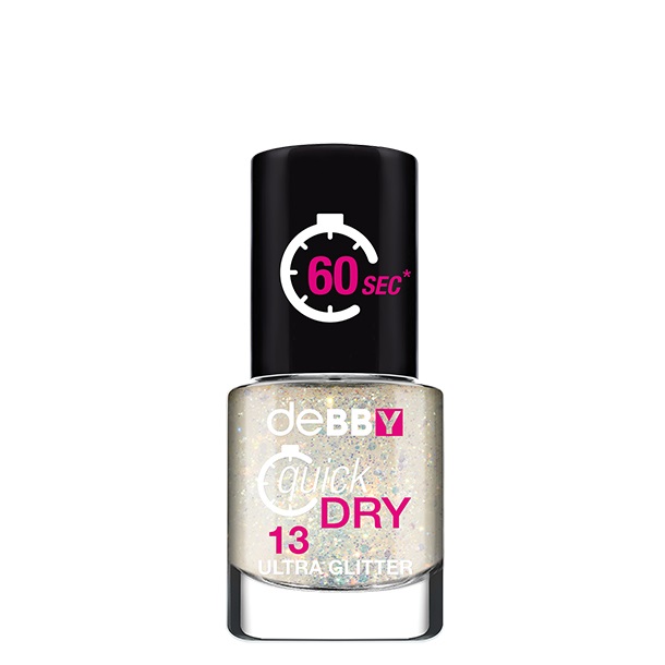deBBY quickDRY 013 Smalto Unghie Bianco Glitterato - Asciugatura Rapida, Coprenza Assoluta, Effetto Super Glossy