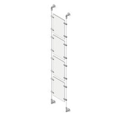 Tecnostyl Sistema a Cavetto con 4 Pannelli Porta Avvisi A4 in Acrilico Trasparente - Fissaggio a Parete/Soffitto, Colore Silver
