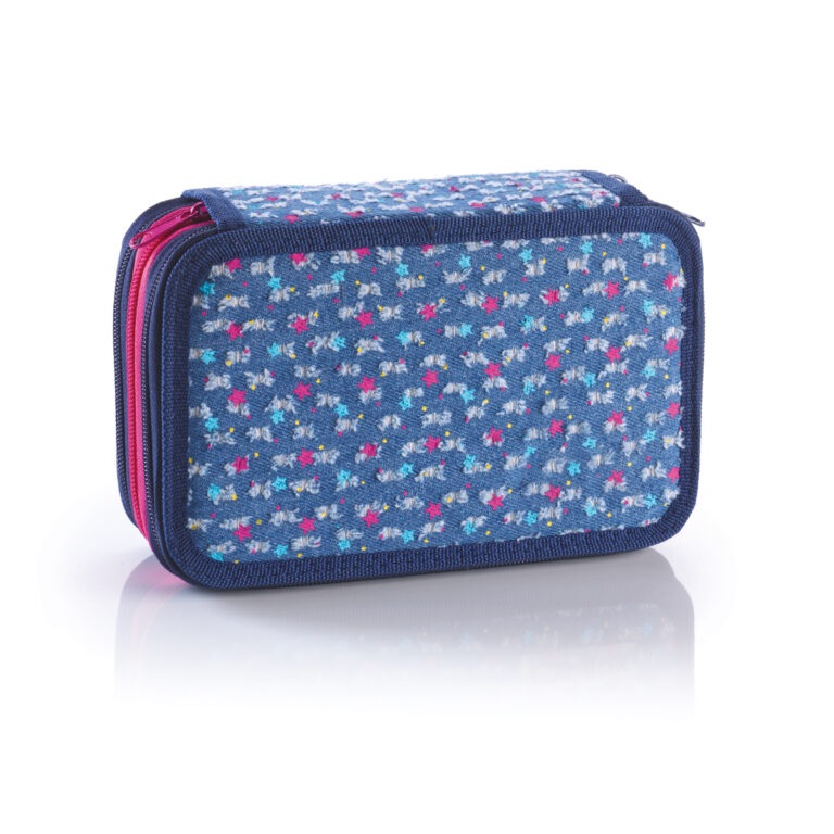 Favorit Astuccio 3 Zip Mimetic & Jeans - Contiene 12 Pastelli, 18 Pennarelli e Materiale Scolastico Assortito