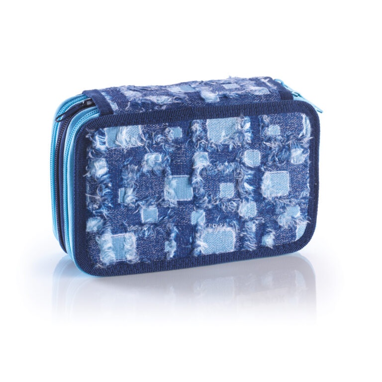 Favorit Astuccio 3 Zip Mimetic & Jeans - Contiene 12 Pastelli, 18 Pennarelli e Materiale Scolastico Assortito