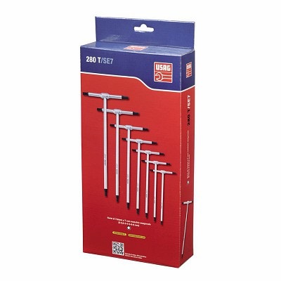 Usag 280 T/SE7 - Serie di 7 Chiavi a T con Maschio Esagonale in Acciaio Cromo Vanadio, Misure 2-2,5-3-4-5-6-8 mm