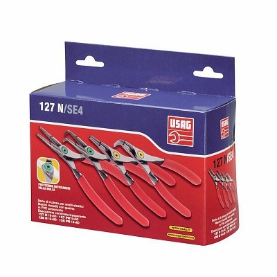 Usag 127 N/SE4 - Set di pinze per anelli elastici con punte in acciaio armonico e manici in PVC antiscivolo