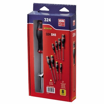USAG 324 SH8 - Set di 8 Cacciaviti a Croce e a Taglio con Impugnatura Ergonomica